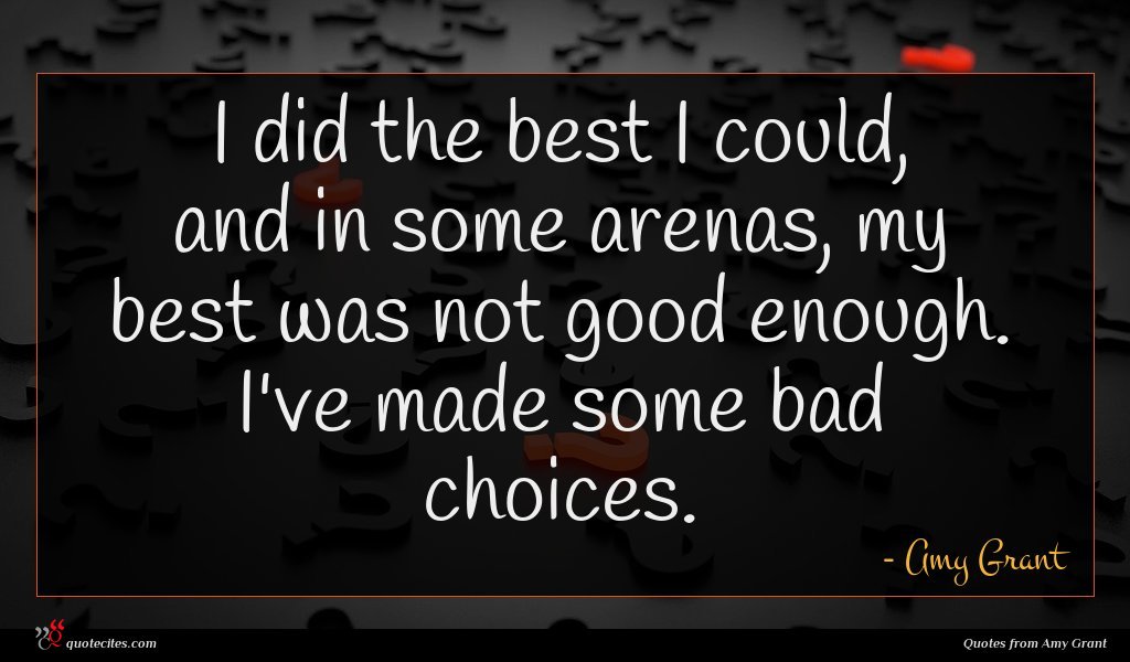 I did the best I could, and in some arenas, my best was not good enough. I've made some bad choices.