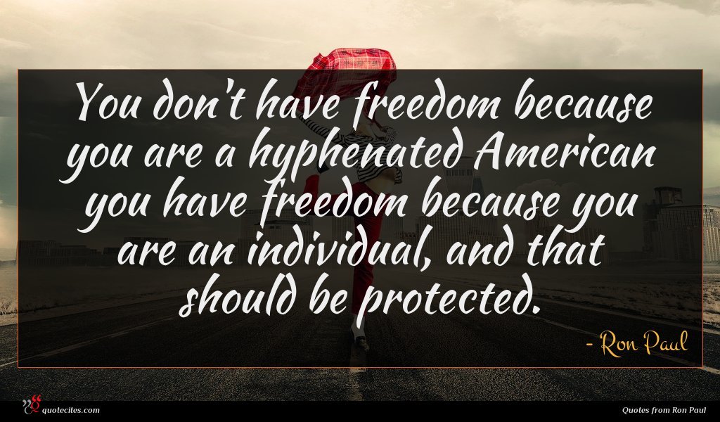 You don't have freedom because you are a hyphenated American you have freedom because you are an individual, and that should be protected.
