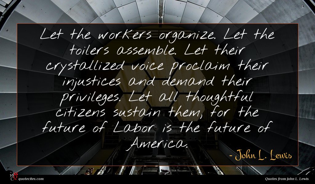 Let the workers organize. Let the toilers assemble. Let their crystallized voice proclaim their injustices and demand their privileges. Let all thoughtful citizens sustain them, for the future of Labor is the future of America.