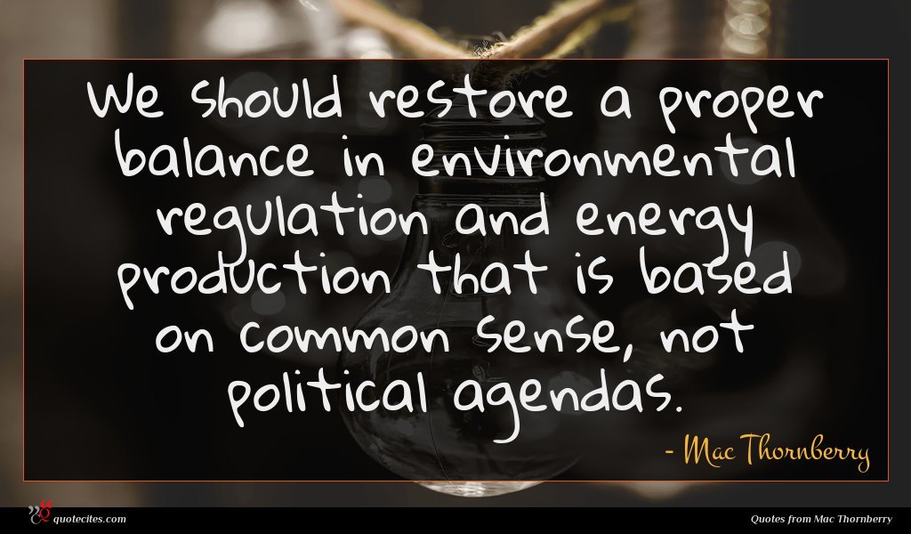 We should restore a proper balance in environmental regulation and energy production that is based on common sense, not political agendas.