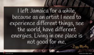 Ziggy Marley quote : I left Jamaica for ...